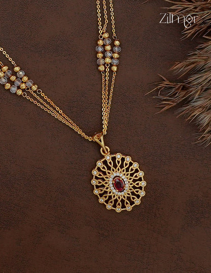 18K Gold Plated AD Stone Pendant with Beaded Layer Necklace Earring Set - AI1013012