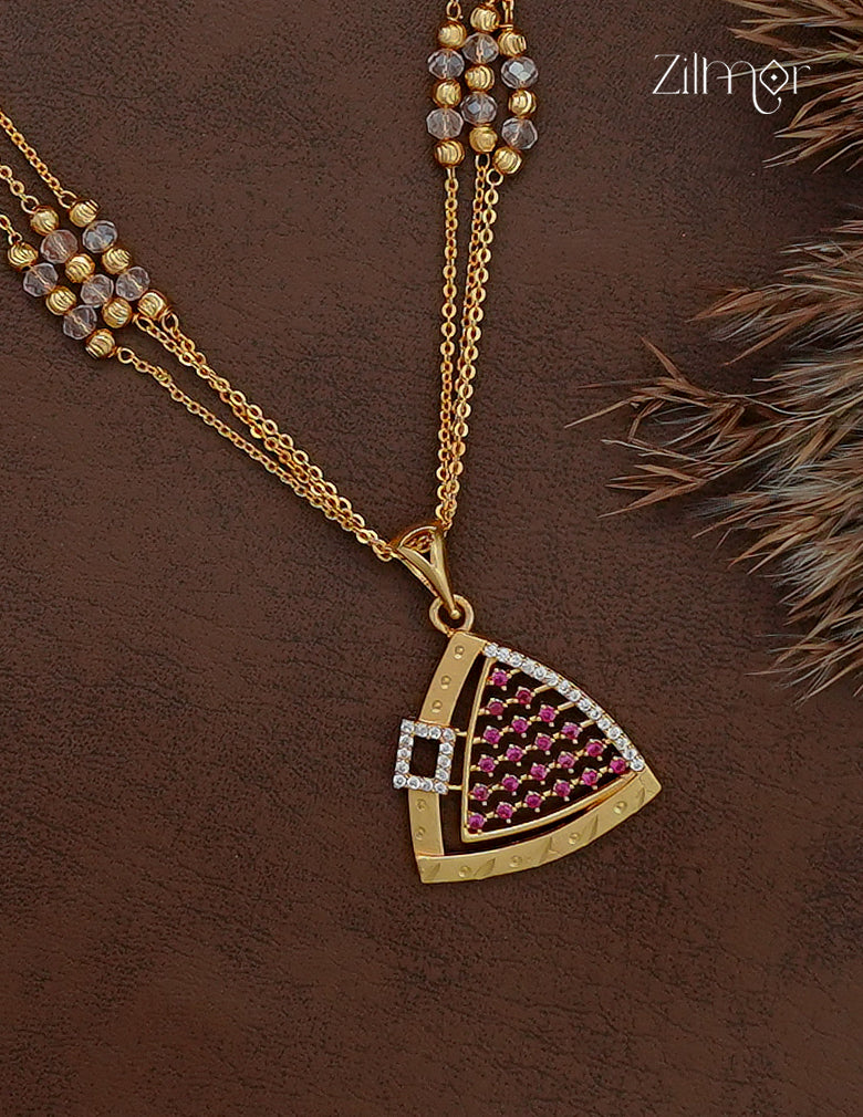18K Gold Plated AD Stone Pendant with Beaded Layer Necklace Earring Set - AI1013013