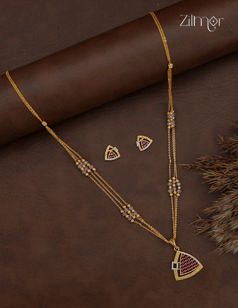 18K Gold Plated AD Stone Pendant with Beaded Layer Necklace Earring Set - AI1013013