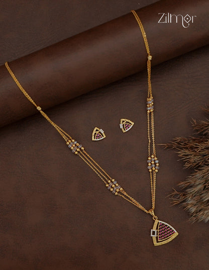 18K Gold Plated AD Stone Pendant with Beaded Layer Necklace Earring Set - AI1013013
