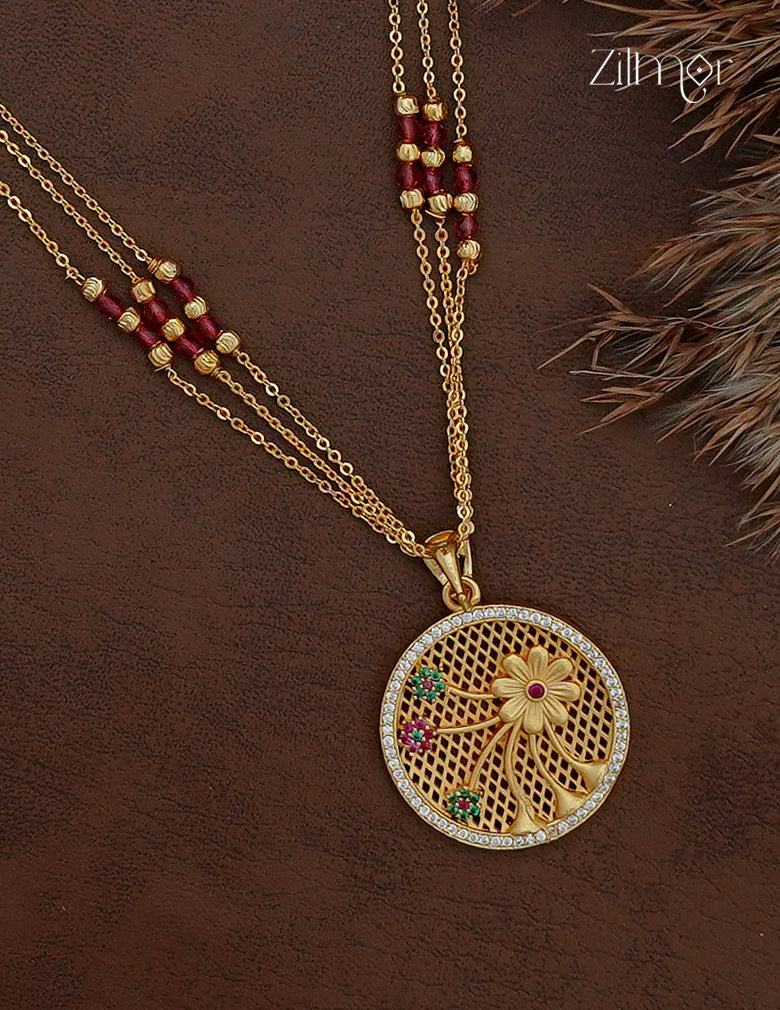 18K Gold Plated AD Stone Pendant with Beaded Layer Necklace Earring Set - AI1013014