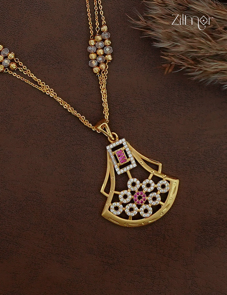 18K Gold Plated AD Stone Pendant with Beaded Layer Necklace Earring Set - AI1013018