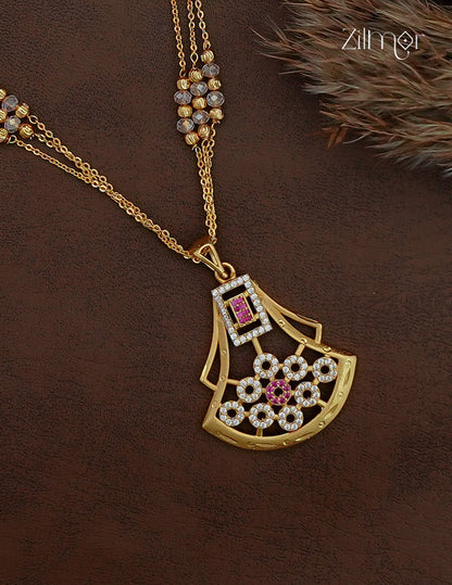 18K Gold Plated AD Stone Pendant with Beaded Layer Necklace Earring Set - AI1013018