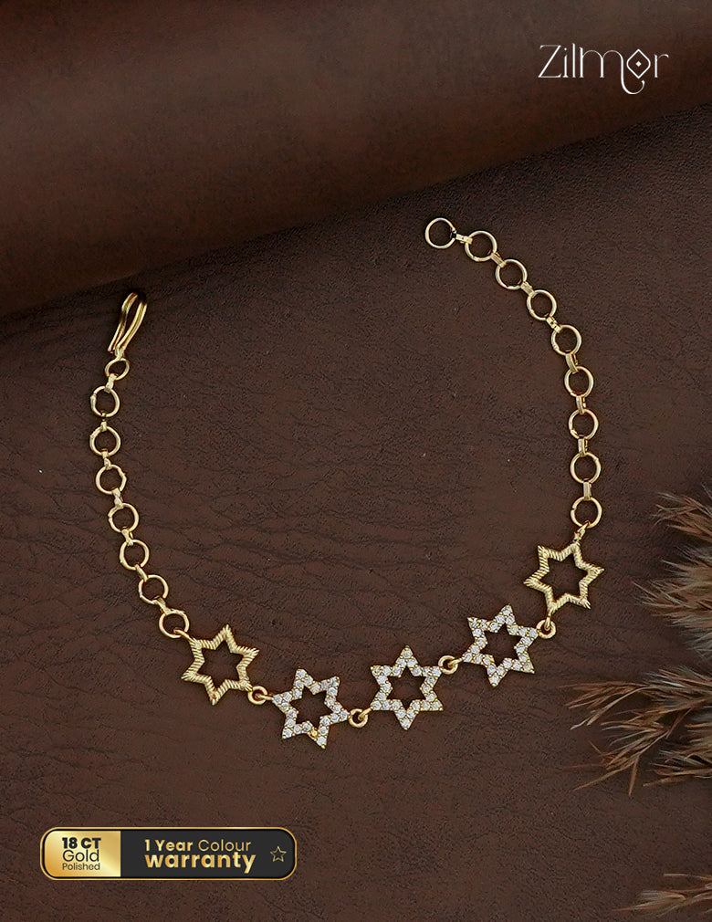 Zilmor star bracelet showing AD stone details, circular-link chain and hook fastening