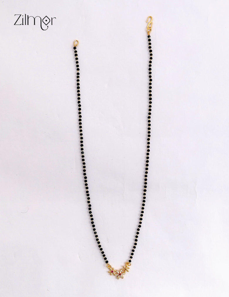 18K Gold Plated AD Stone Triple Floral Pendant Mangalsutra Necklace - AG1012559