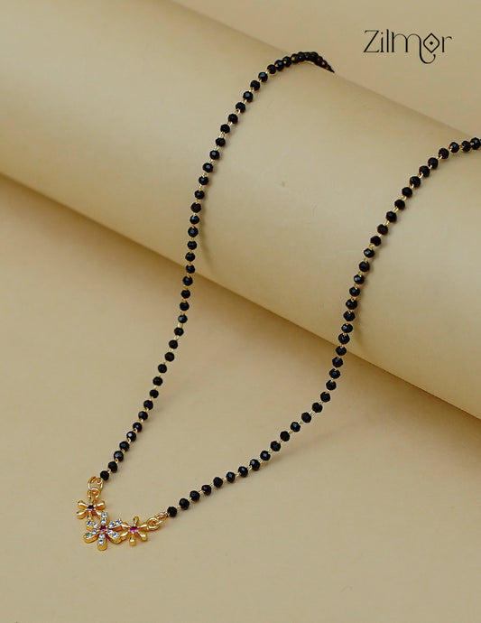 18K Gold Plated AD Stone Triple Floral Pendant Mangalsutra Necklace - AG1012559