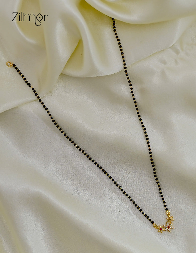 18K Gold Plated AD Stone Triple Floral Pendant Mangalsutra Necklace - AG1012559