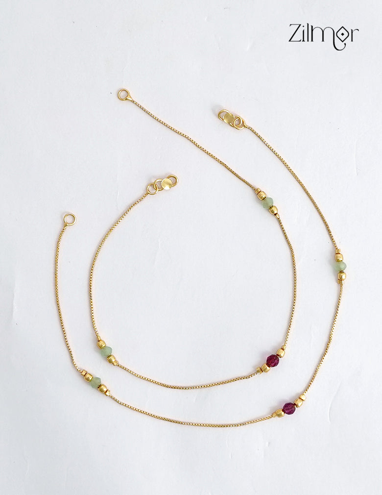 18K Gold Plated Bead & Ball Station Anklet Pair - PE1012632