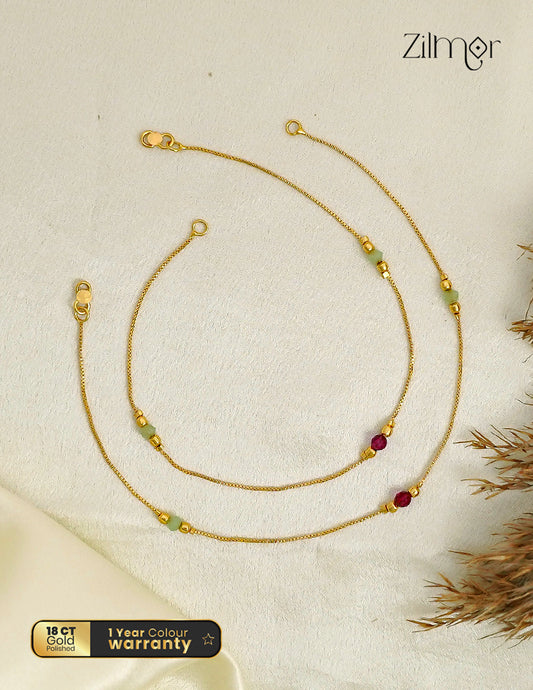 18K Gold Plated Bead & Ball Station Anklet Pair - PE1012632
