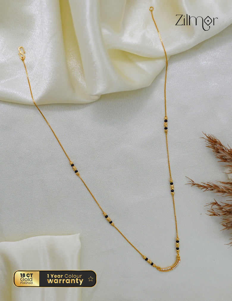 18K Gold Plated Black Bead Mangalsutra Chain Necklace - SG1012620