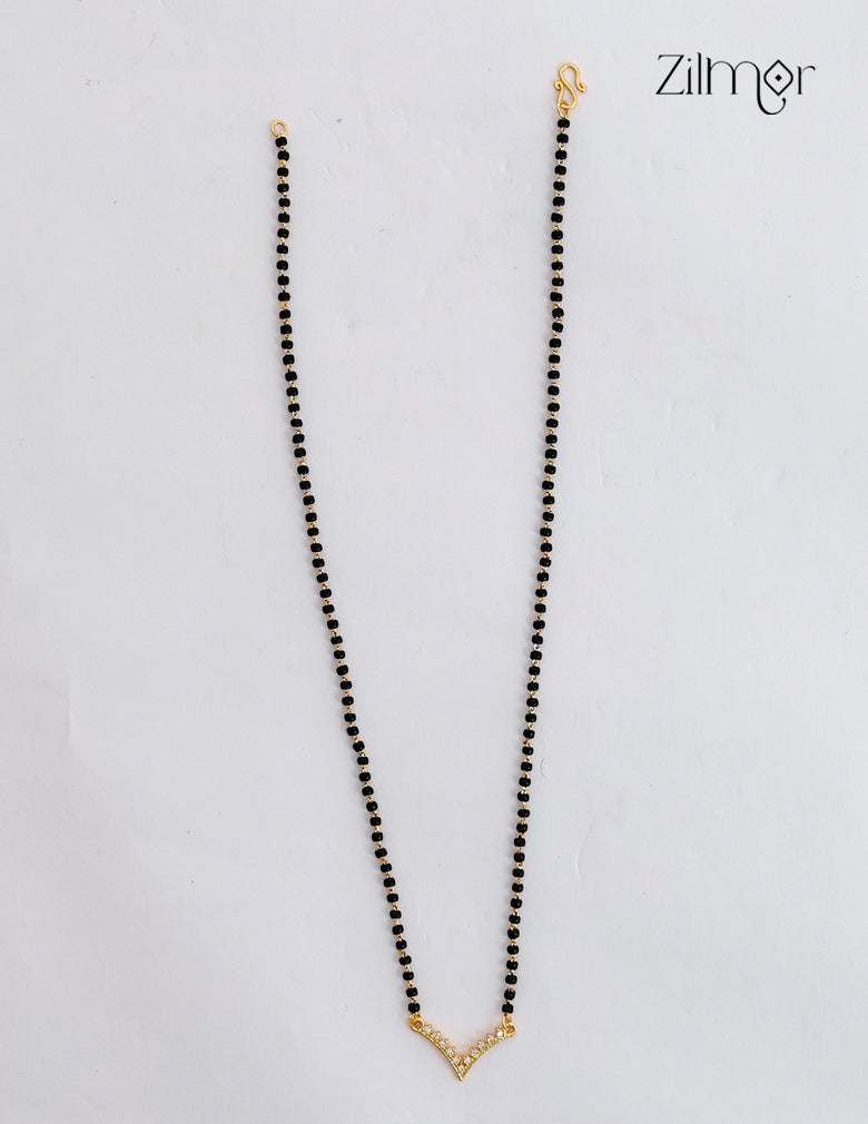 18K Gold Plated Black Bead with AD Stone Mangalsutra Necklace  - PP1011949