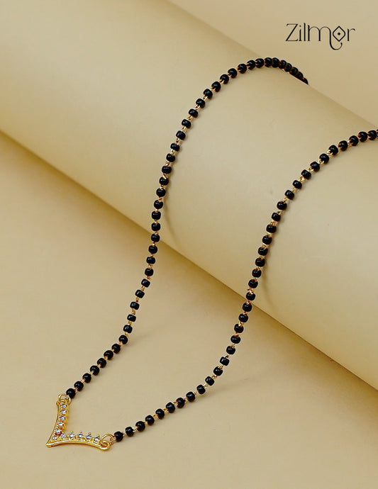 18K Gold Plated Black Bead with AD Stone Mangalsutra Necklace  - PP1011949