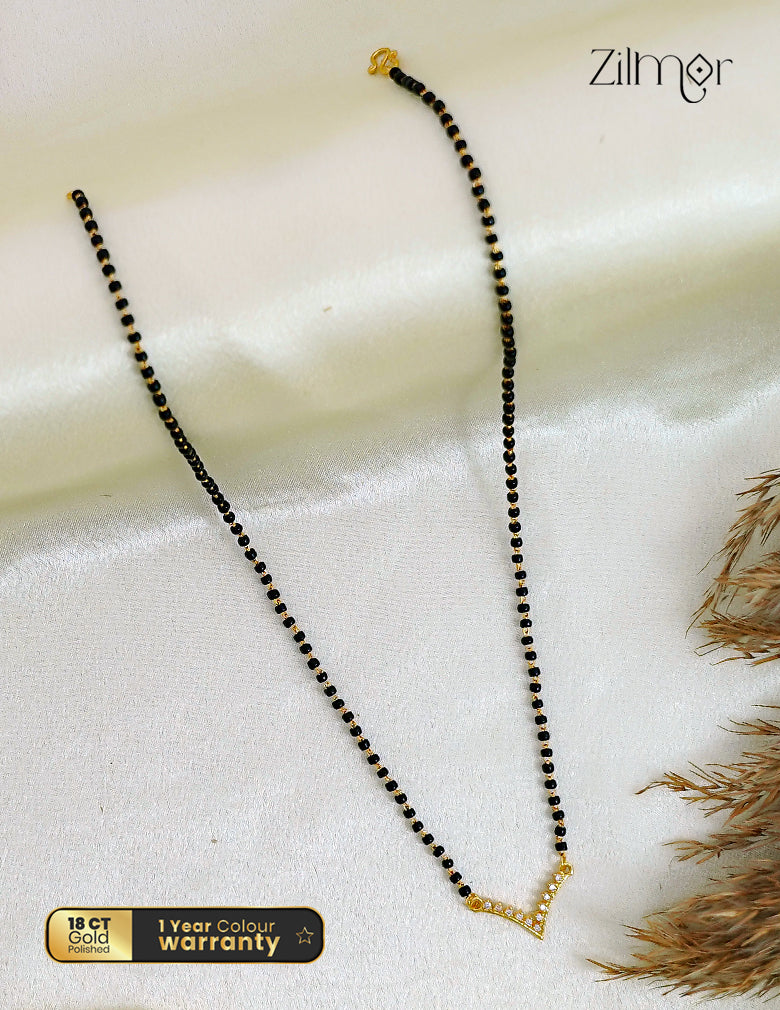 18K Gold Plated Black Bead with AD Stone Mangalsutra Necklace  - PP1011949