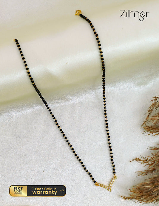 18K Gold Plated Black Bead with AD Stone Mangalsutra Necklace  - PP1011949