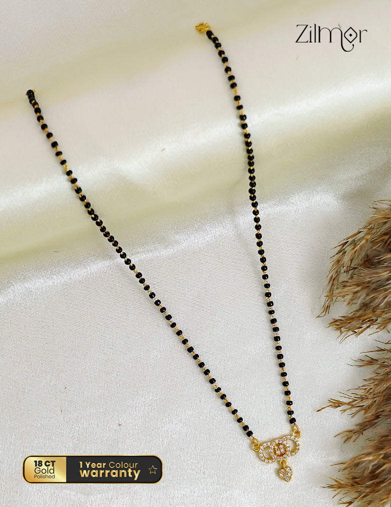 18K Gold Plated Black Bead with AD Stone Mangalsutra Necklace  - PP1012597