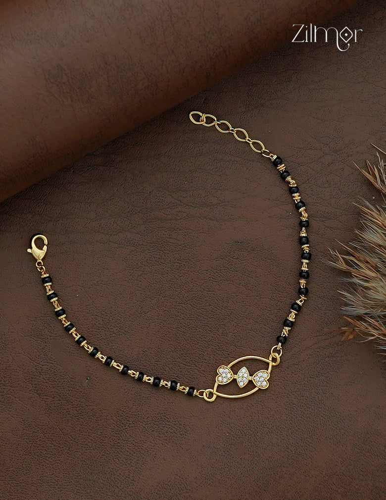 18K Gold Plated Black Beads & AD Stone Mangalsutra Bracelet - SG1013052