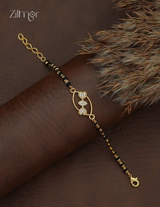 18K Gold Plated Black Beads & AD Stone Mangalsutra Bracelet - SG1013052