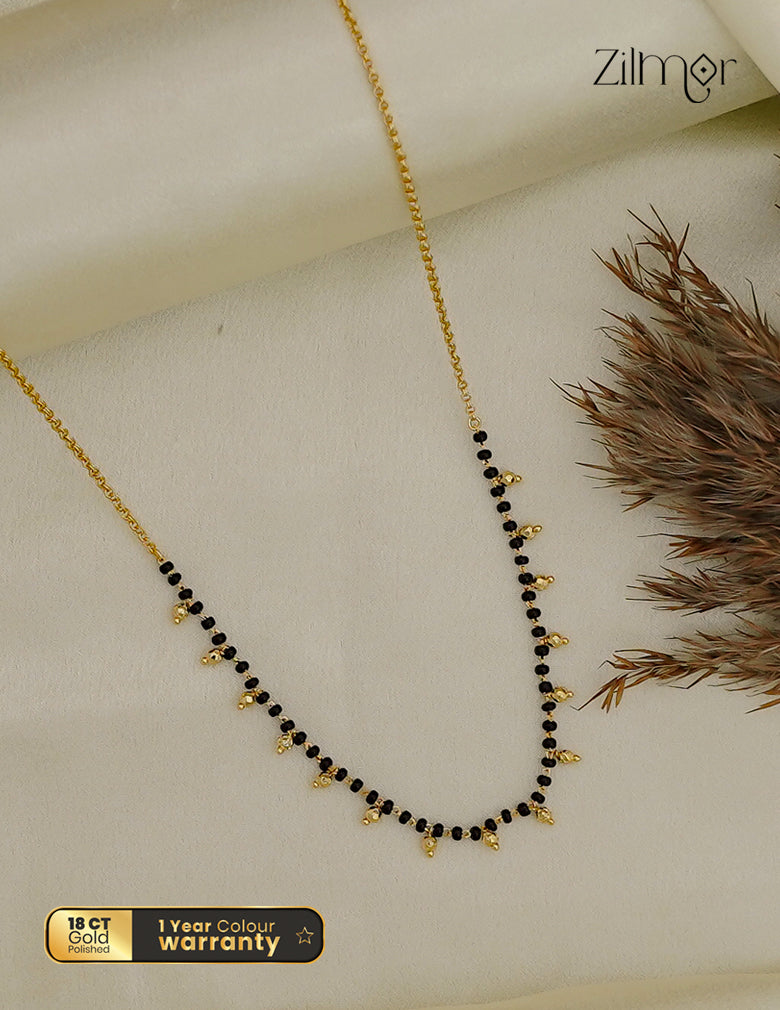 18K Gold Plated Black Beads Mangalsutra Necklace - PE1012872