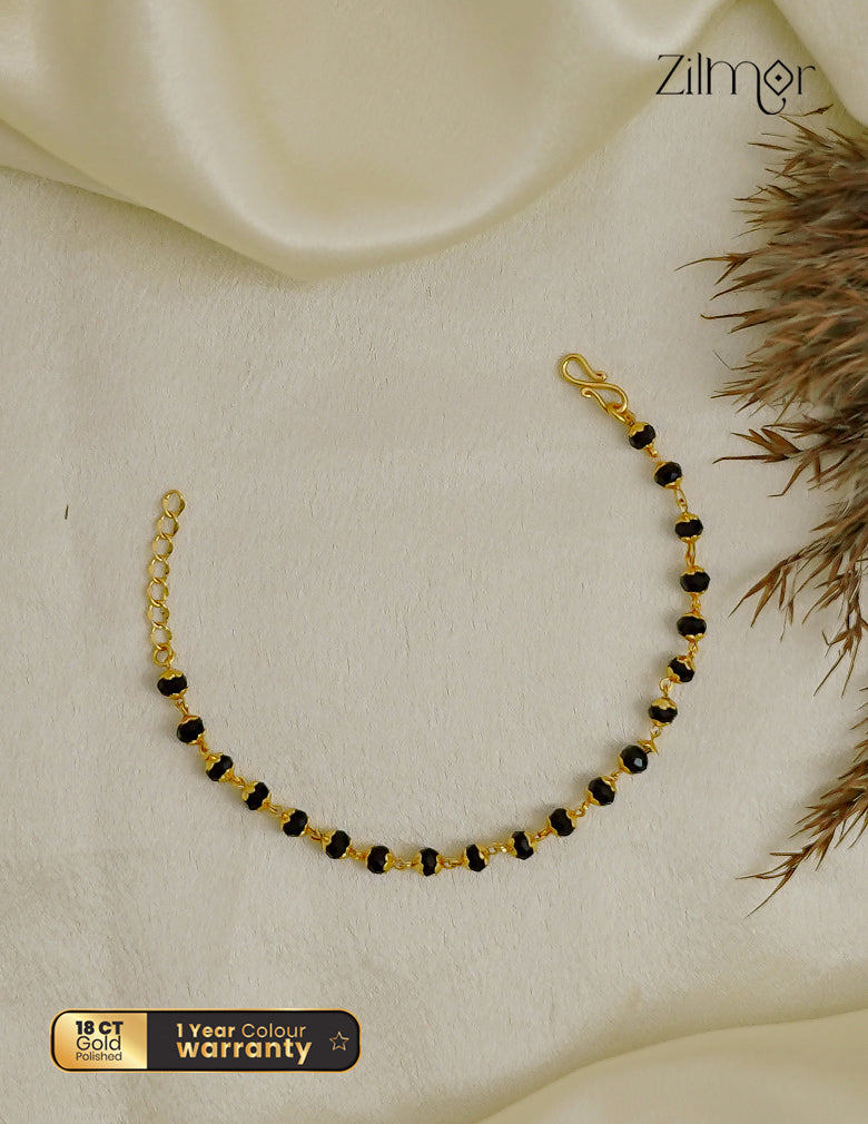 18K Gold Plated Black Crystal Bead Chain Bracelet - SK1012706