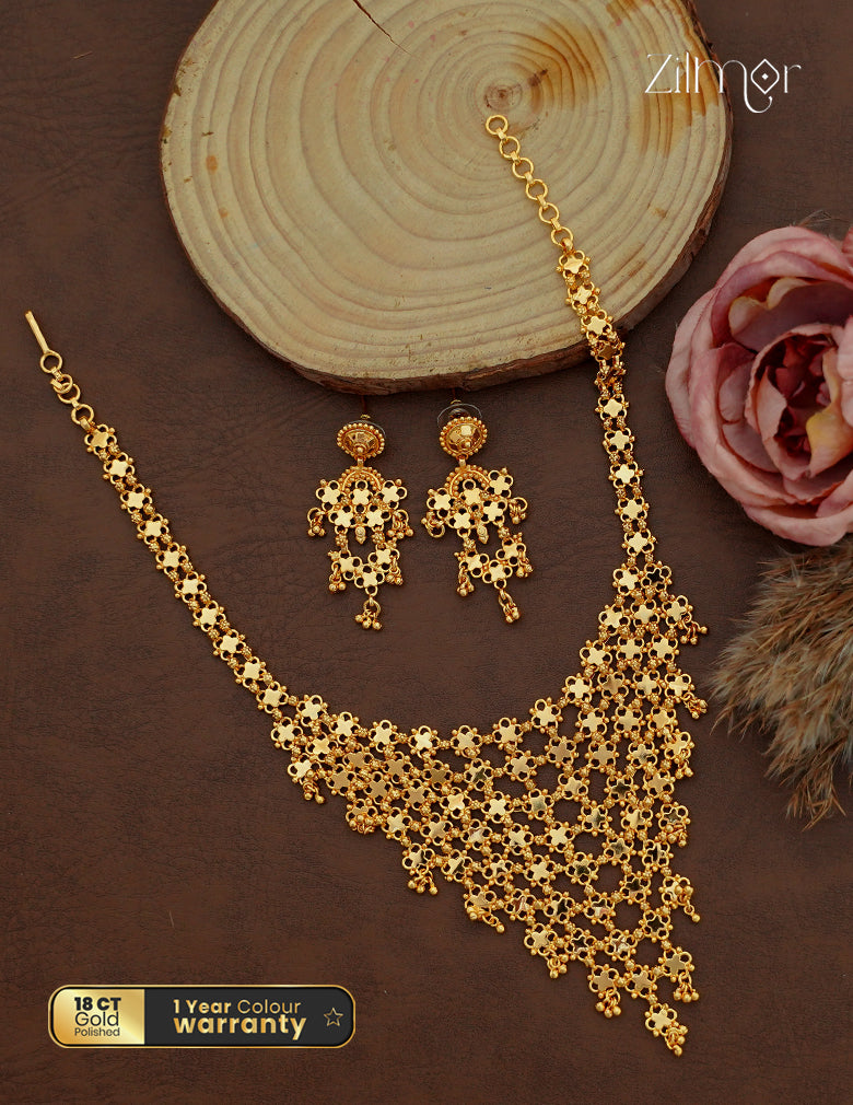 18K Gold Plated Bridal Floral Jaal Necklace Set - AG1012516