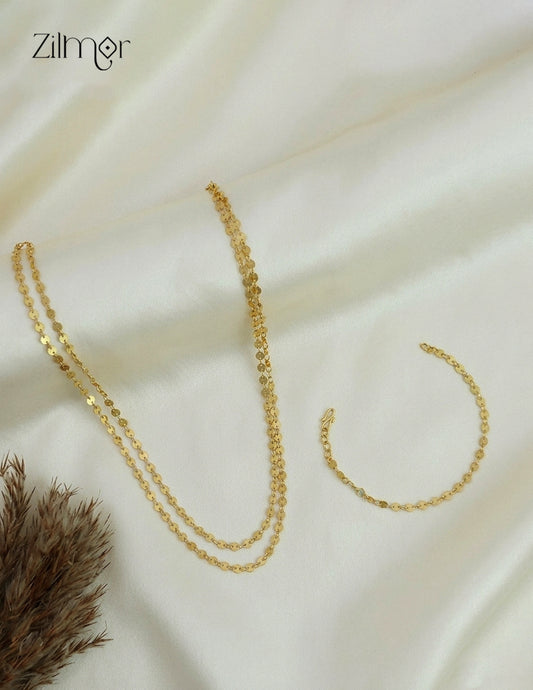 18K Gold Plated Coin Disc Chain Necklace & Bracelet Combo Set - KT1012453