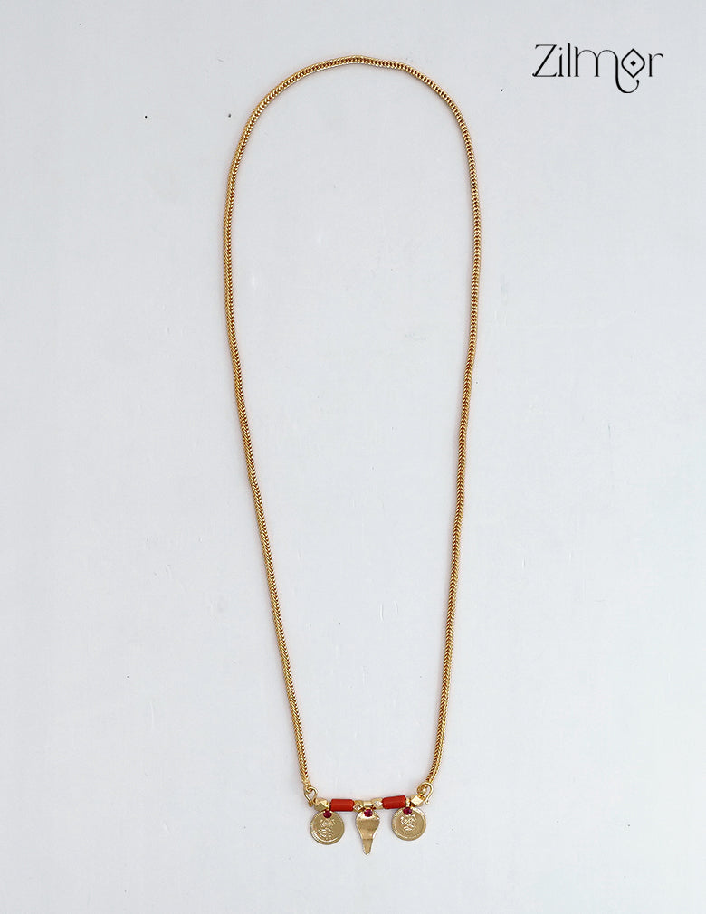 18K Gold Plated Coral Bead Thaali Chain with Lakshmi Coin Pendant Necklace - TR1012452