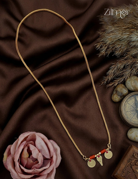 18K Gold Plated Coral Bead Thaali Chain with Lakshmi Coin Pendant Necklace - TR1012452
