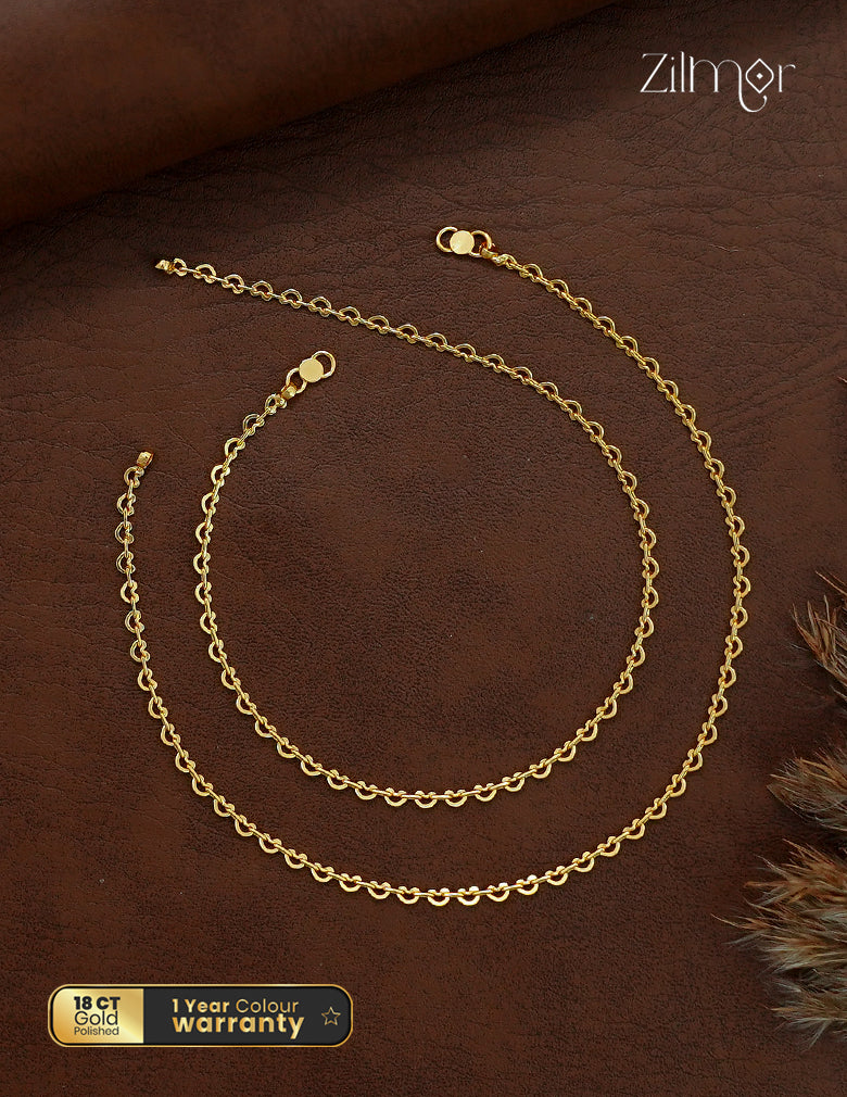 18K Gold Plated Crescent Link Chain Anklet Pair - KT1012614