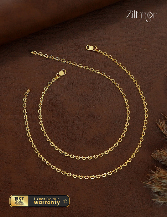 18K Gold Plated Crescent Link Chain Anklet Pair - KT1012614