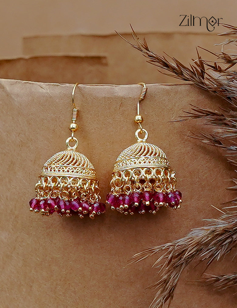 18K Gold Plated Crystal Bead Hook Jhumka Earrings - KY1012857