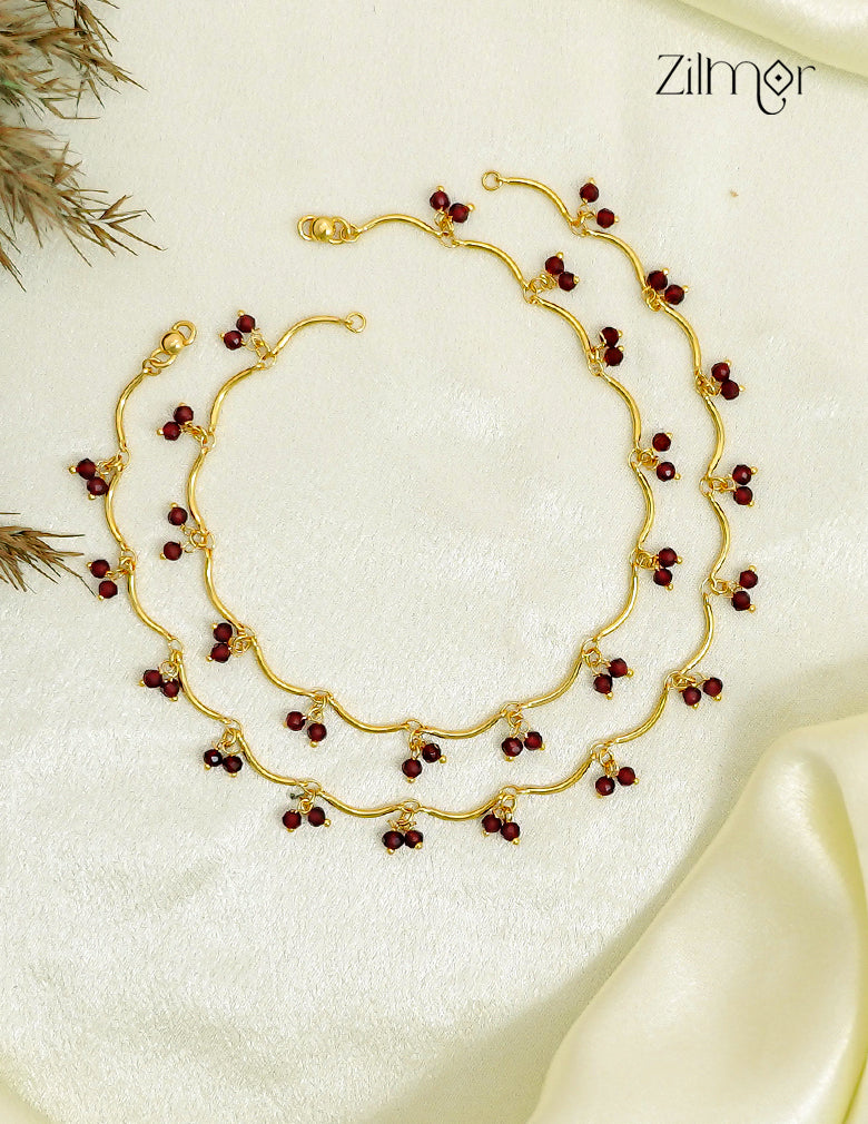 18K Gold Plated Crystal Bead Pair Anklet - KY1012684