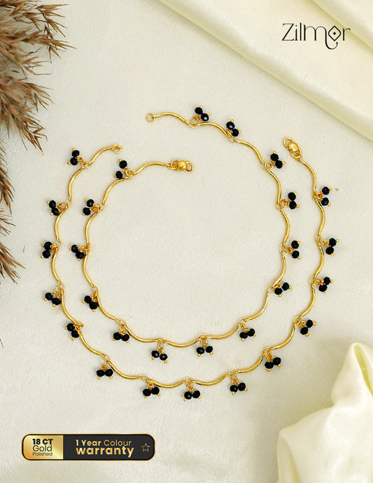 18K Gold Plated Crystal Bead Pair Anklet - KY1012684