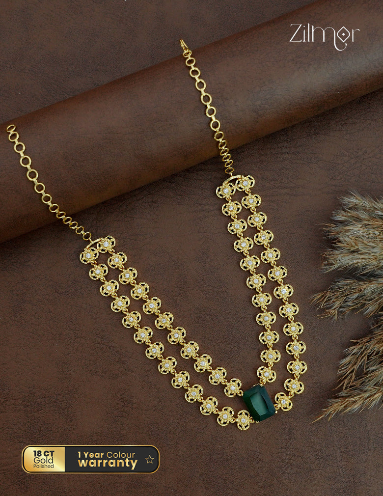 18K Gold Plated Double Layer Floral AD Stone Necklace (Colour Options) - TR1012460