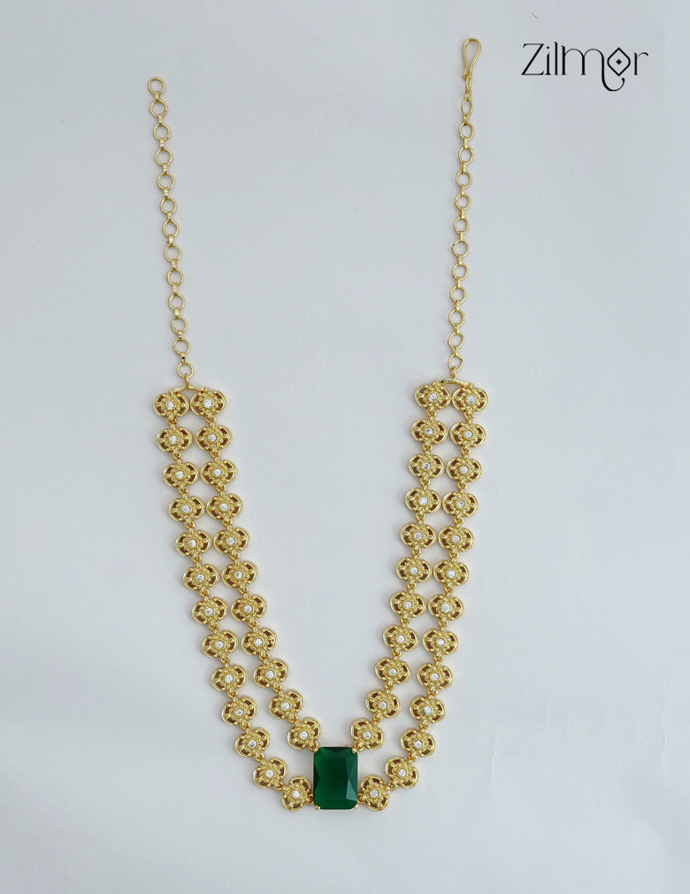 18K Gold Plated Double Layer Floral AD Stone Necklace (Colour Options) - TR1012460