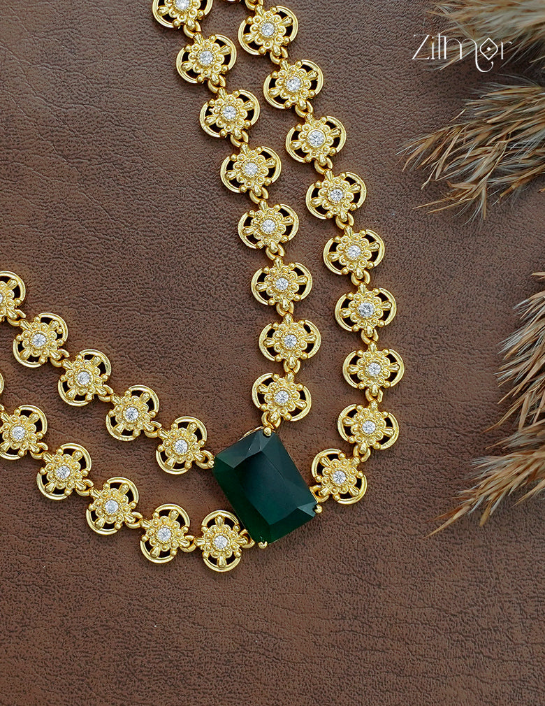 18K Gold Plated Double Layer Floral AD Stone Necklace (Colour Options) - TR1012460