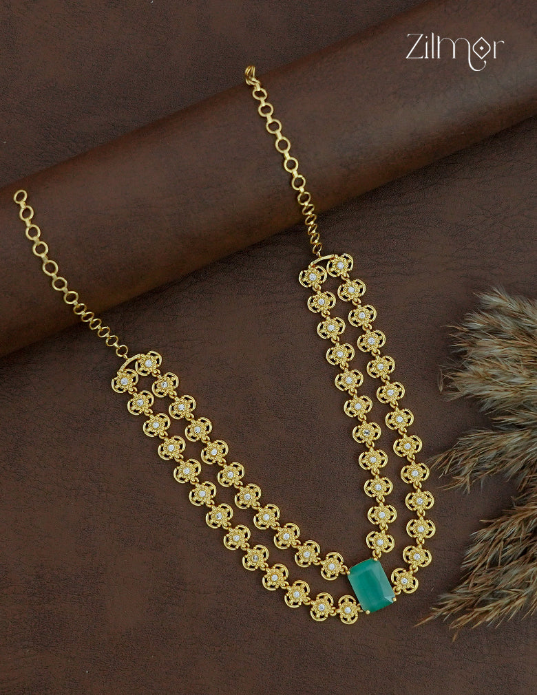 18K Gold Plated Double Layer Floral AD Stone Necklace (Colour Options) - TR1012460