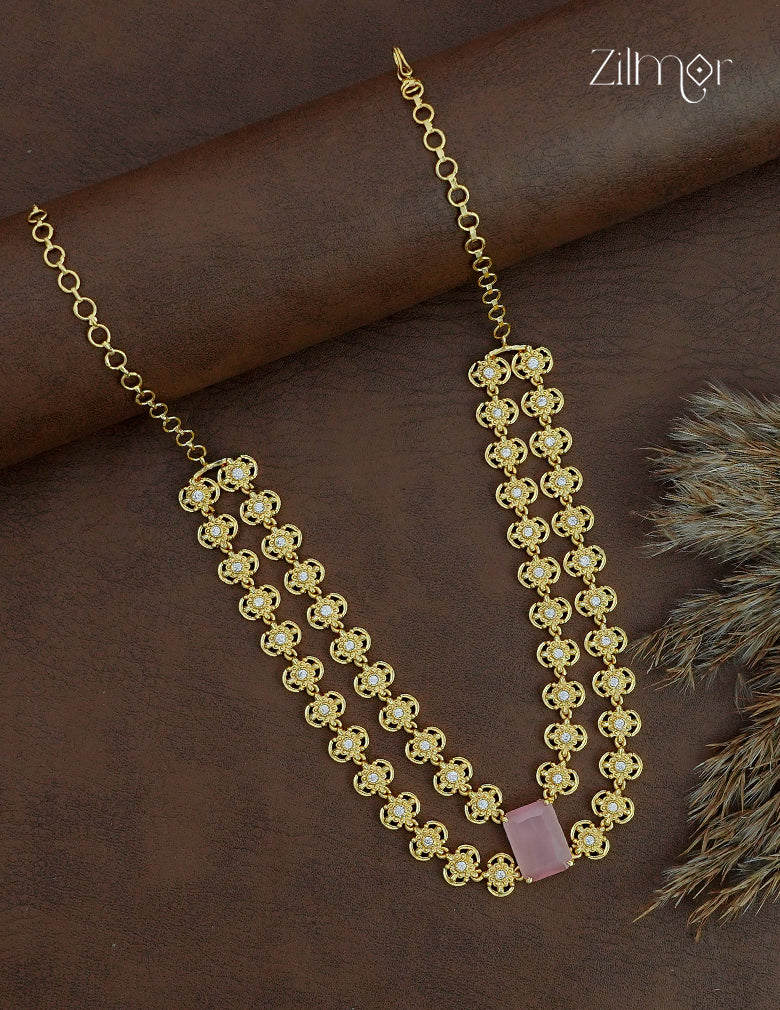 18K Gold Plated Double Layer Floral AD Stone Necklace (Colour Options) - TR1012460