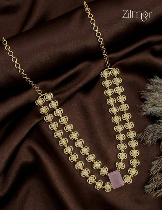 18K Gold Plated Double Layer Floral AD Stone Necklace (Colour Options) - TR1012460