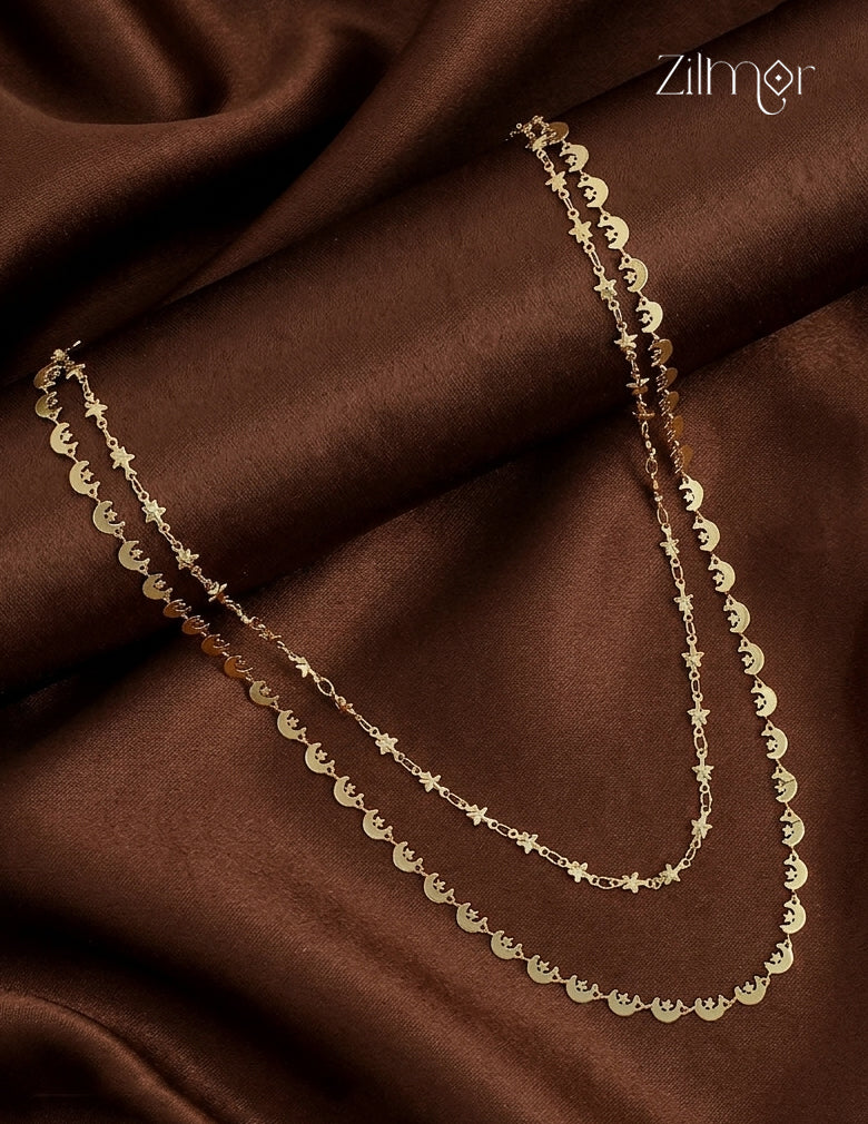 18K Gold Plated Double Layer Half Moon & Star Necklace- KT1012436