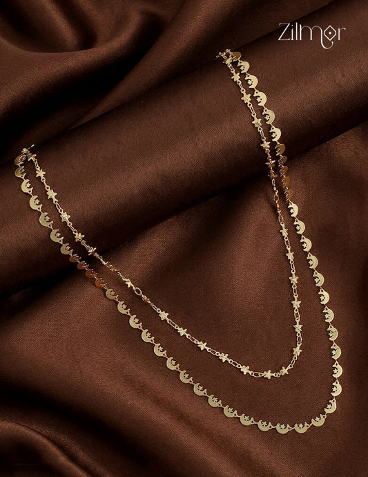 18K Gold Plated Double Layer Half Moon & Star Necklace- KT1012436