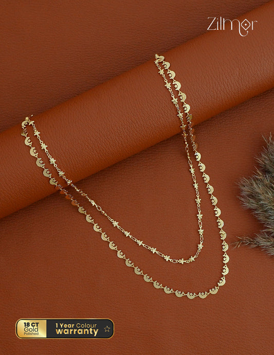 18K Gold Plated Double Layer Half Moon & Star Necklace- KT1012436