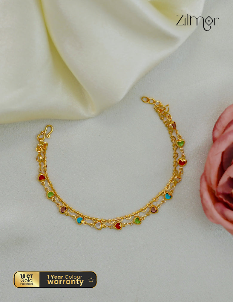 18K Gold Plated Double Layer Multicolour Heart Stone Bracelet - KT1012612