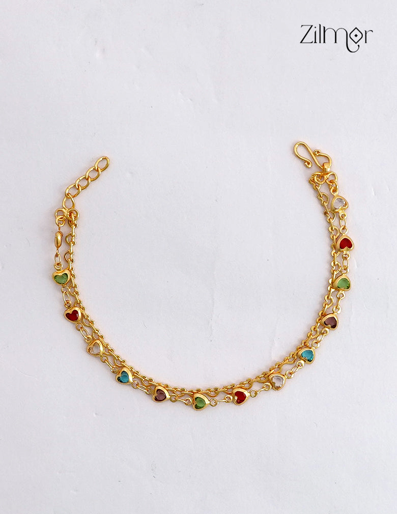 18K Gold Plated Double Layer Multicolour Heart Stone Bracelet - KT1012612
