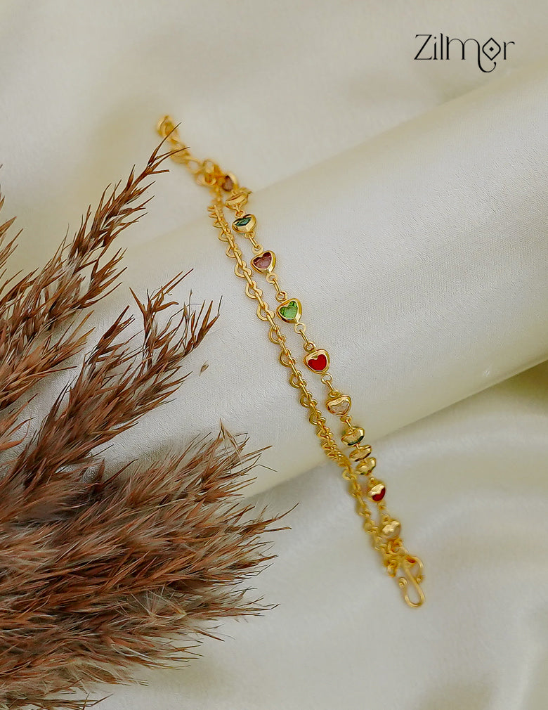 18K Gold Plated Double Layer Multicolour Heart Stone Bracelet - KT1012612