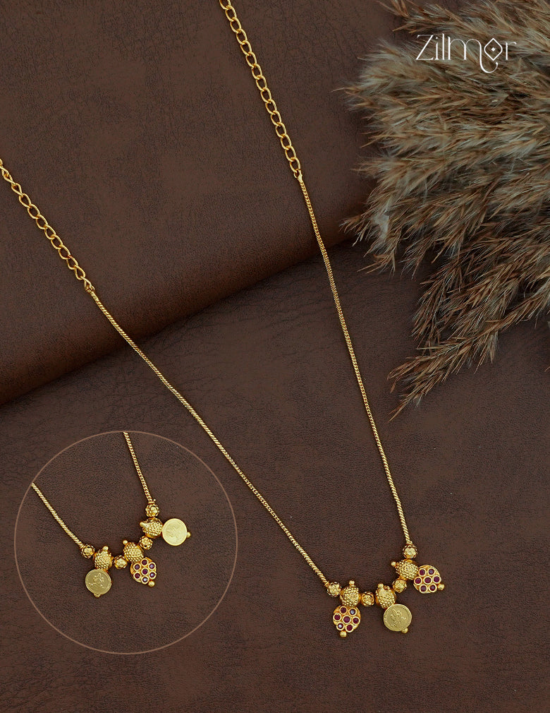 18K Gold Plated Lakshmi Coin Necklace | Double Side Pendant Kaashu Mala - ZG1012439