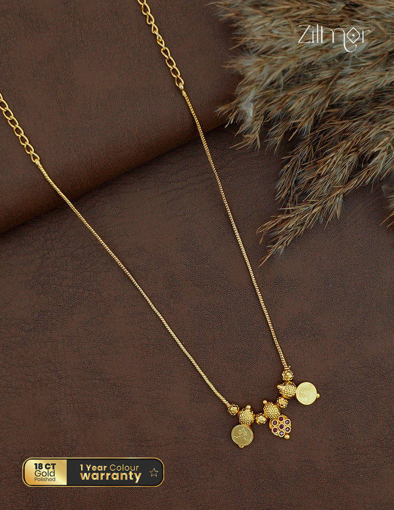 18K Gold Plated Lakshmi Coin Necklace | Double Side Pendant Kaashu Mala - ZG1012439