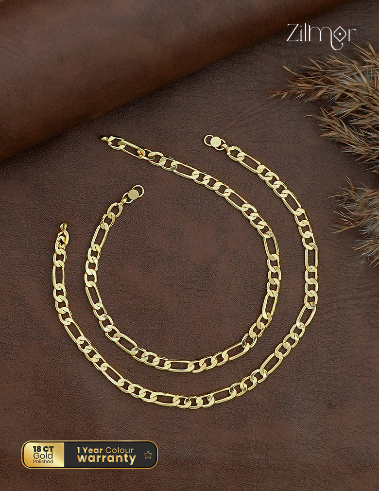18K Gold Plated Figaro Chain Anklet Pair- KT1012424