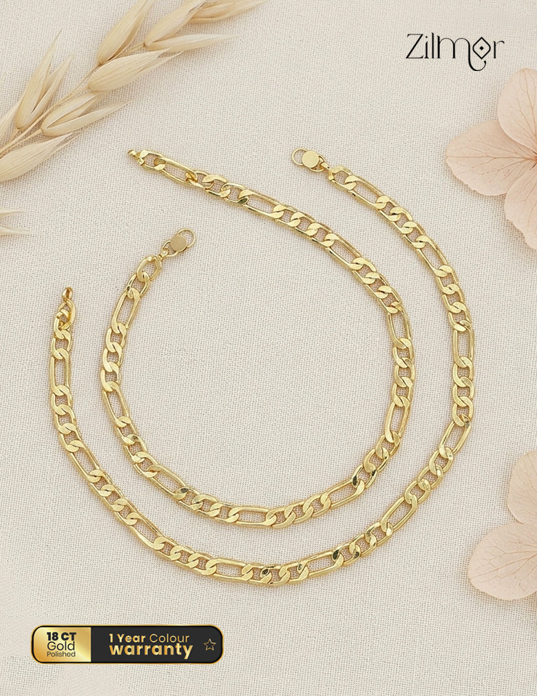 18K Gold Plated Figaro Chain Anklet Pair- KT1012424