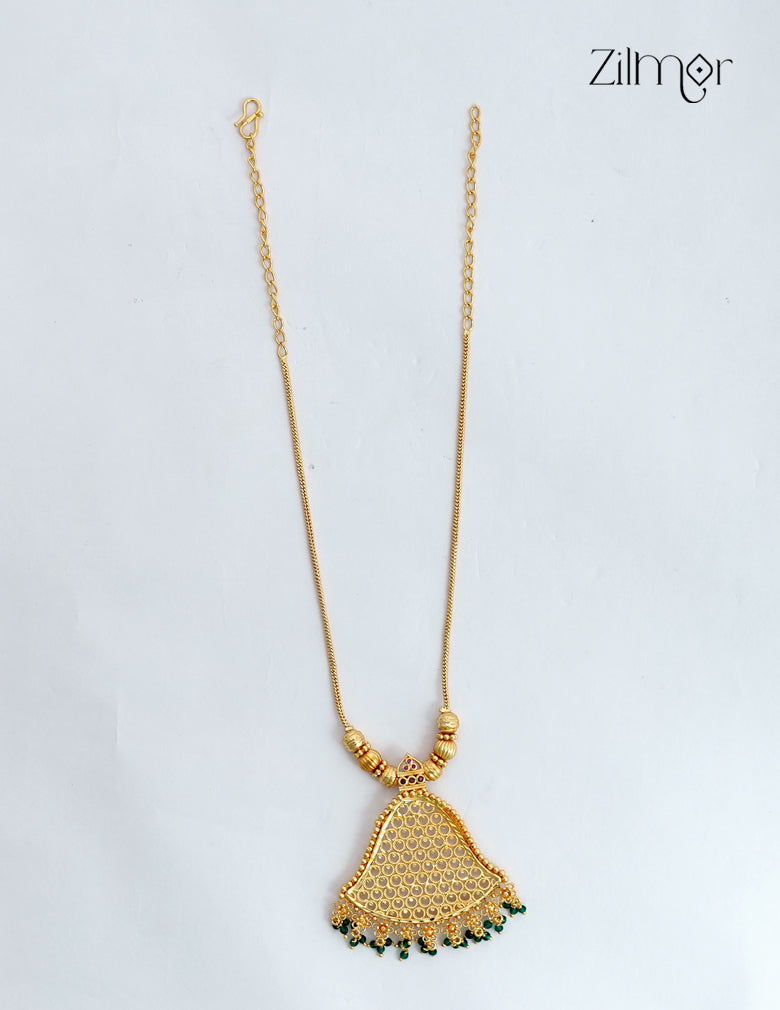 18K Gold Plated Filigree Pendant Necklace with Bead Drops - KF1012667