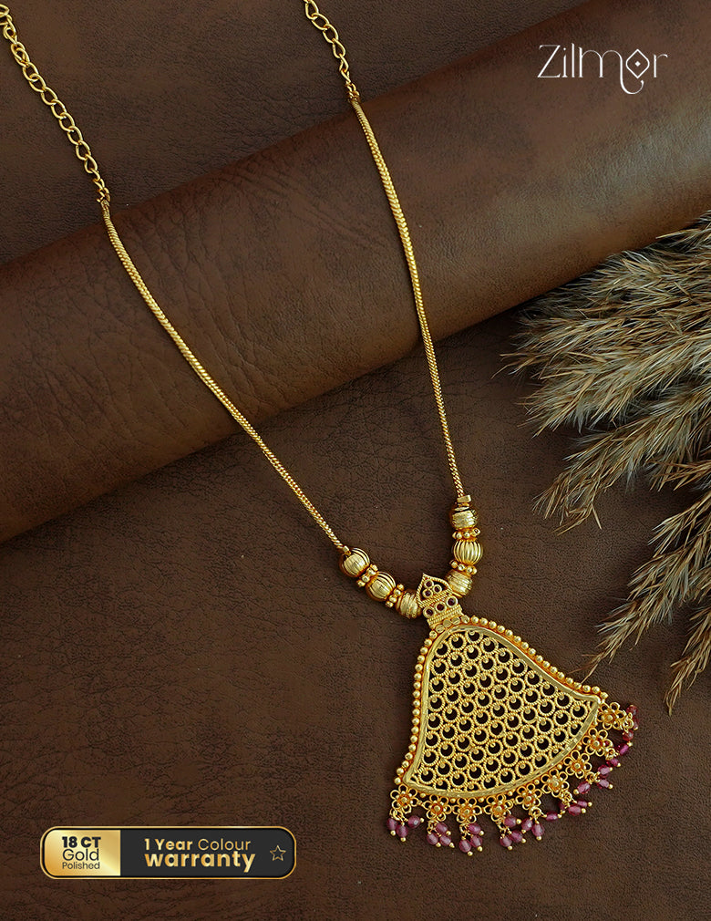 18K Gold Plated Filigree Pendant Necklace with Bead Drops - KF1012667